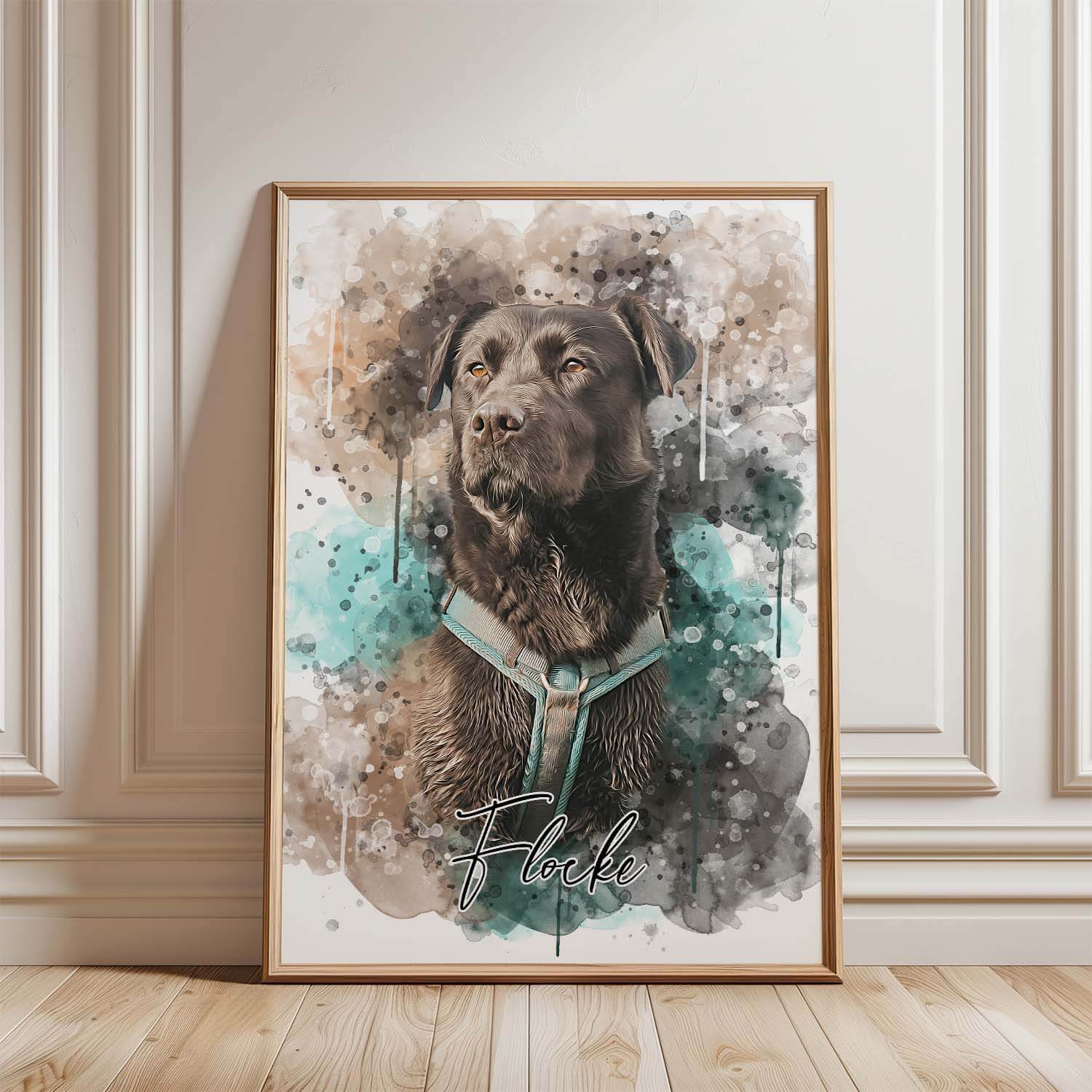Wasserfarben Hundeportrait nach Vorlage personalisierter Druck